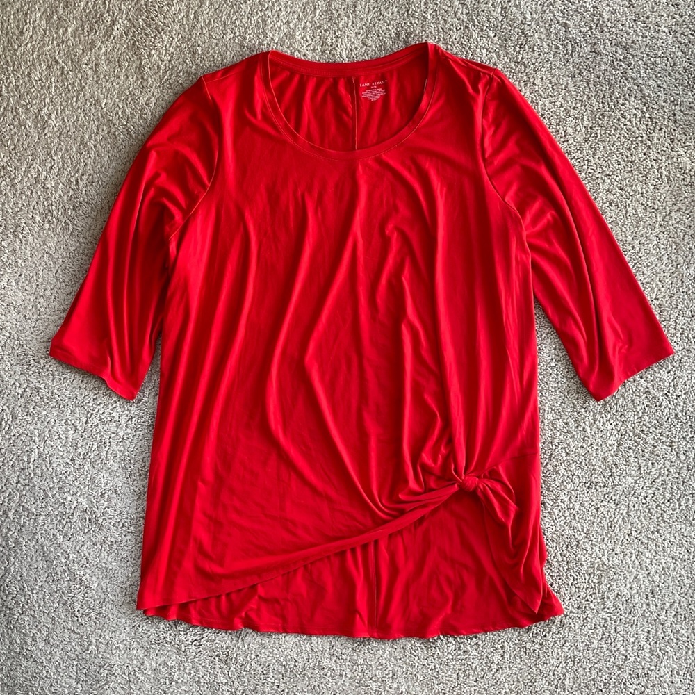 Lane Bryant Solid Red Twist Knot High-Low Short Sleeve Top Size 26/28 (4X) - Picture 4 of 8